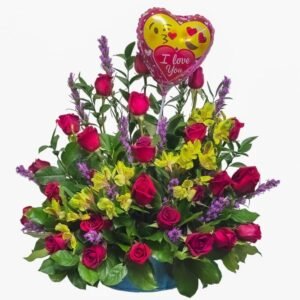 Fresh Flower Bouquet with Vase and ballon | Designed by Marilu Herrera 2