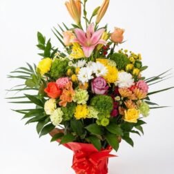 Colorful mixed flower basket with pink lilies and gerberas - Forever Floral Gifts