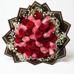 Luxury Red Rose and Baby's Breath Buchon Bouquet - Forever Floral Gifts