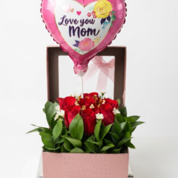 Love You Mom" – Premium Red Rose Box & Balloon