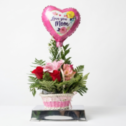 Mother's Day Pink Gerbera and Red Rose Basket with Mom Balloon - Forever Floral Gifts.