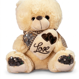 Sequin-Accent Beige Plush Bear